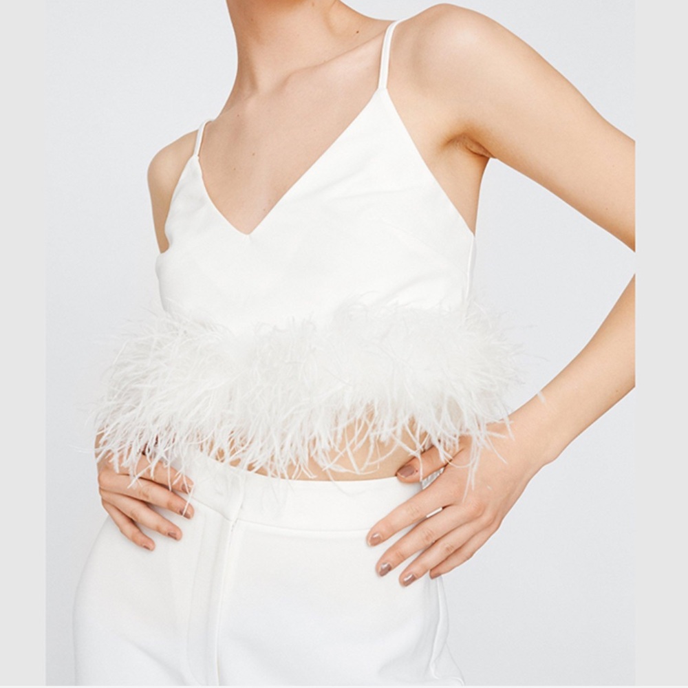 Nasty Gal NWT White Feathered Bralette Top